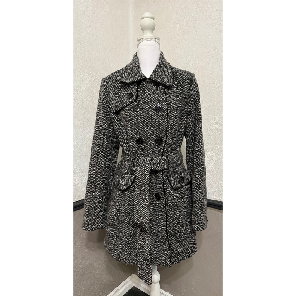 Laundry by Design Coat Womens Size 10 Black White Wool Blend Belted Collared